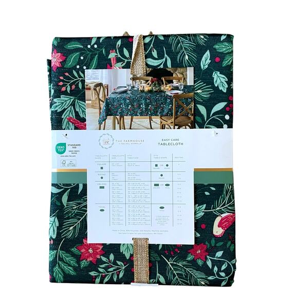 The Farmhouse Easy Care 60x120 Christmas Tablecloth Holiday Holly & Cardinals - Picture 7 of 12